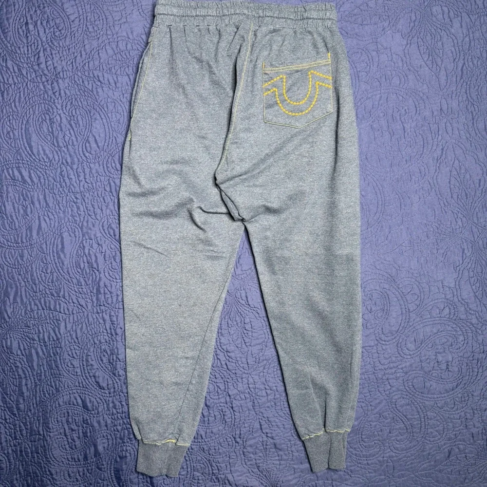 True Religion Mens Lounge Wear Joggers Blue Yellow Contrast Stitch Horseshoe Med